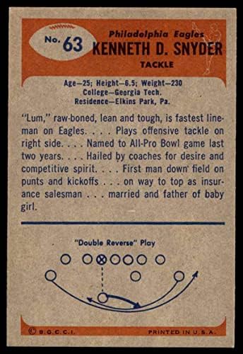 1955 Bowman # 63 Ken Snyder Philadelphia Eagles NM Eagles Georgia Tech