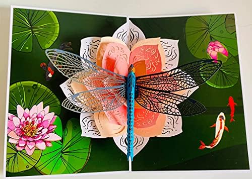 Cartão pop -up de aniversário de flor 3d, 3D Lotus e Dragonfly Card para namorada, esposa, mãe, avó, dia de professores, dia da mãe, aniversário, pensando em você, obrigado, f21