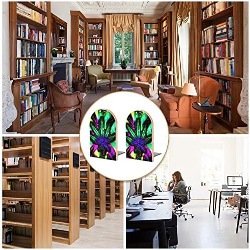 Tripppy Psychedelic Weed Large Livros de madeira de madeira Modern Decorative Bookshelf Book Stopper Desk Shelf Setor de 2 Conjunto de 2
