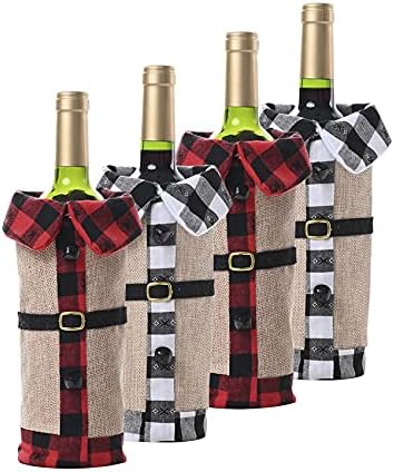 Caraknots Christmas Wine Bottles Covers Conjunto de 4 Buffalo Plaid Plaid Bolsa Bolsa de vinhos Roupas de vinhos