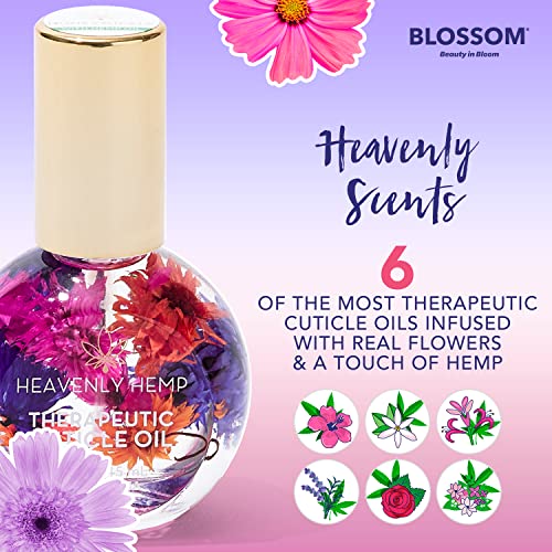Blossom Hemp celestial terapêutico, hidratante, hidratante, fortalecedor, óleo de cutícula perfumada, infundida com