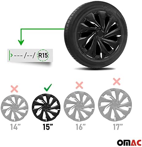 Capas cubos da tampa da roda OMAC para bordas de rodas de 15 polegadas, tampas do cubo de tampa, 4 peças, abdominais, preto