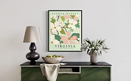 Virginia Flower Market Art Print, American Dogwood Flower Wall Art, Decoração de arte floral para quarto, cozinha, banheiro,