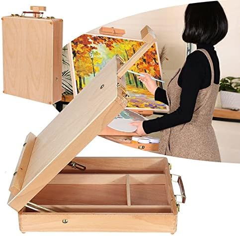 Sawqf portátil de gaveta de madeira portátil mesa de mesa de mesa de mesa de desenho de mesa de esboço Pintura de materiais de arte multifuncionais