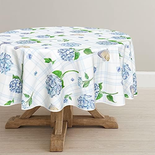 Horaldaily Spring Summer Summer Tolera de mesa de 70x70 polegadas redonda, Páscoa aquarela Buffalo Hydrangea xadrez floral