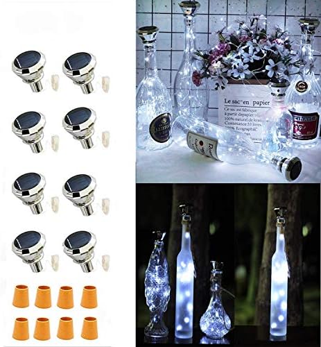 Znycye 8 pacote luzes de vinho solar de vinho com luzes solares de fada solar luzes de cortiça à prova d'água interna para férias de casamento pátio de pátio de pátio decorativo