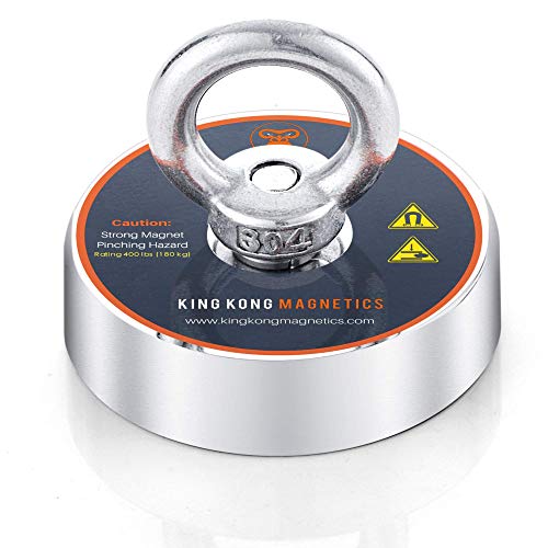 King Kong Magnetics Forte ímã de pesca de neodímio, 400 lb de força de terras raras para ferramentas, pesos pesados ​​e pesca,