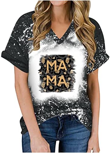 Camiseta do Dia das Mães das Mulheres Mãe Mãe Branqueada Camisas Branqueadas Camises de Manga Curta LOLHAS DE PISCO Tops gráficos casuais