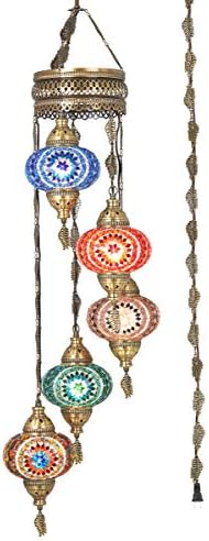 Demmex Mosaico Marroquino Turquico Plugue Hardwired ou Swag Plug in Chandelier Light Light Lamp Pingente Pingente, 5 Big Globes