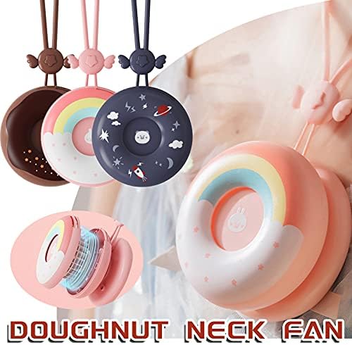 Curtindo donut fã de pescoço pendurado, energia eólica sem folhas Usb carregando ventilador portátil, mini umidificação de resfriamento de verão, cooler de ar fofo, melhores presentes para meninas