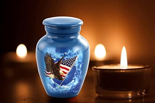 Glória americana Urn, bandeira americana com mini urna de águia para cinzas, bandeira americana de águia subindo urna, mini jar