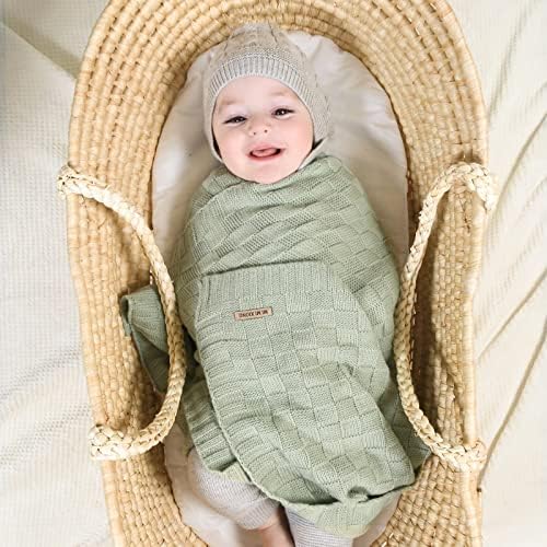 Cabão Lawkul Knit Baby Green Green Recebendo Cobertores de bebê Crochet Celas de celular Seguro bebê para recém -nascido menino