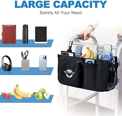 Walker Basket, Monotakou Walker Bag Water Cup Solder, Bolsa de armazenamento dobrável com grande capacidade e nunca tomando conta, presente ideal para familiares e amigos - preto