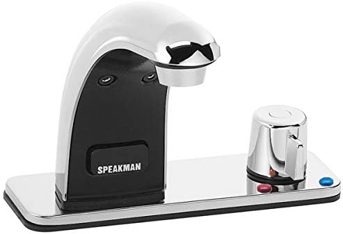 Speakman S-8812-CA-E Sensorflo Classic AC Faucet de sensor com 4 pol. Deck placa e misturador mecânico acima do balcão,