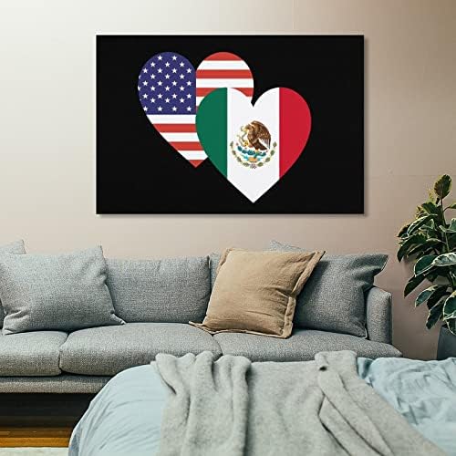 México American Heart Flag Canvas Arte da parede Pintura de pintura Decoração de parede para banheiro Cozinha de quarto da sala do quarto