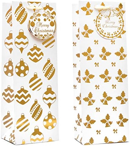 Joyin 12 PCs Sacos de garrafa de vinho de Natal Folha de ouro com papel de seda e tags de nome 6 Designs de impressão de