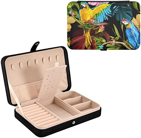 Emelivor Papagaios de galhos tropicais Jóias de viagem PU PU CAIL JOVIDAS PORTÁVEIS Caixa de jóias de viagens Caixa de jóias