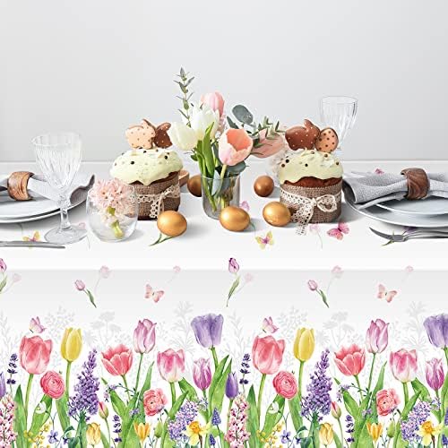 8 mola de mola lavanda Tulipa de mesa de plástico, toalha de mesa descartável floral de verão, capa de mesa de férias sazonal para a aquarela para piquenique para piquenique nas decorações de festas de verão da primavera, 54 x 108 polegadas