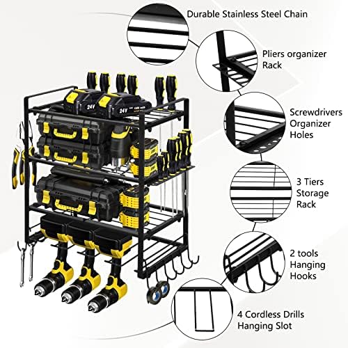 Organizador da ferramenta elétrica, 4 camadas Os organizadores de ferramentas de metais pesados ​​com 4 slots de perfuração,