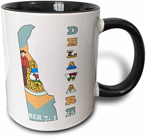 3drose Mug_58728_4 Bandeira do estado de Delaware no mapa de contorno e cartas de Delaware Two Tone Black canem, 11