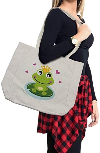 Saco de compras de animais de Ambesonne, desenho animado Prince alegre com um caráter coroa e corações Doodle, bolsa reutilizável