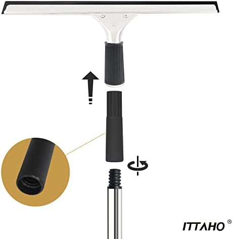 Kit de lavagem de janela Ittaho, rodo de aço inoxidável, pólo de extensão de 4,7 pés, adaptador de polo, substituição de borracha