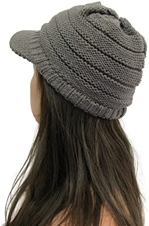 Jiaolun feminino gorro de inverno chapéu de malha quente boné grossa de chunky com viseira - tampa de inverno