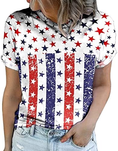 4 de julho Camisas femininas American Bandy Tees de verão Tops casuais camisetas de manga curta