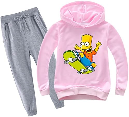 GTWAZ Garotas meninas Os Simpsons Pullover Sweetshirts Com capuz e calças de corrida de calças de ajuste de ajuste casual 2 peças para