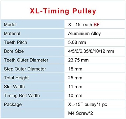 Zhengguifang Profissional XL 15t Polia de tempo, furo 4/5/6/6.35/8/10/212mm de polia de alumínio Largura 11 mm para 10 mm