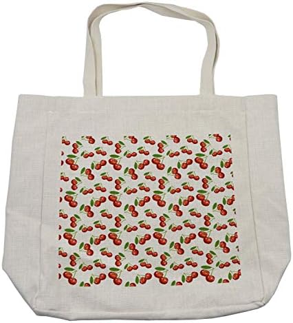 Bolsa de compras de frutas de Ambesonne, design de cereja Padrão Frutas de frutas frescas Vermum Green Garden Macro Digital Print,