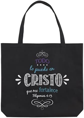 Eu posso fazer todas as coisas através da sacola espanhola de Christ para a Bíblia, material escolar, roupas de ginástica ou sacos de supermercado reutilizáveis, 14 x 13 polegadas