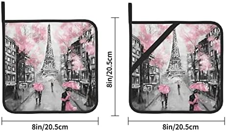 Paris Street Tower Pink Floral 2 Pote de panela Pote para os suportes de panela resistentes ao calor da cozinha Conjunto de suportes