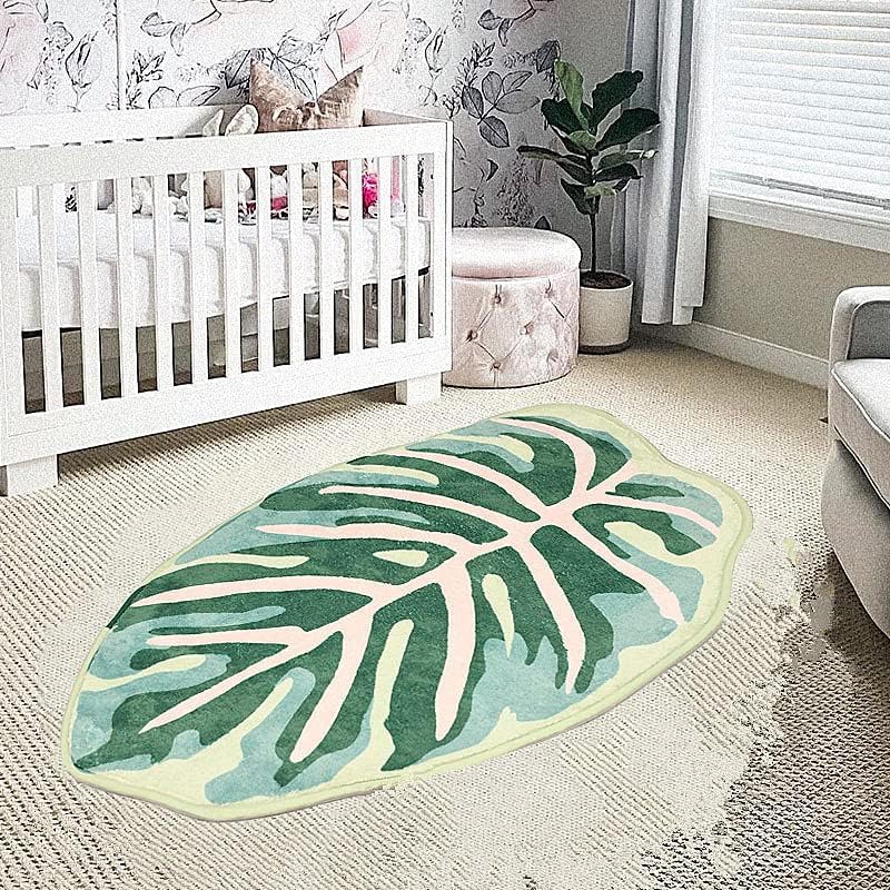 Poowe Monstera não deslize tapete de banho ou tapete de cozinha tufado | Crianças em forma de folhas de planta Carpet de tapete de piso 17,7 × 29,5