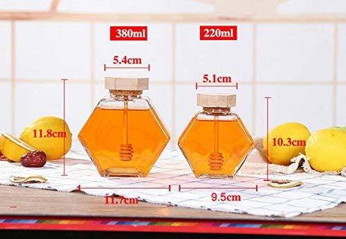 1pc 380ml de vidro transparente reabasteável em forma de forma de mel com panela de panela com bastões de dipper de madeira e recipiente de dispensador de xarope de tampa armazenamento de alimentos de garrafa vazia para cozinha em casa