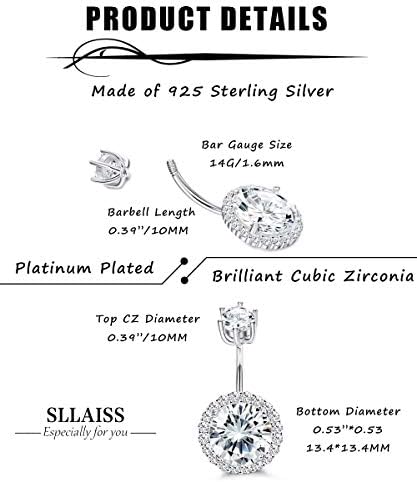 Sllaiss cz halo de barriga anéis para mulheres 925 anéis de barriga de prata esterlina 14g redondo jóias cúbicas de zircônia