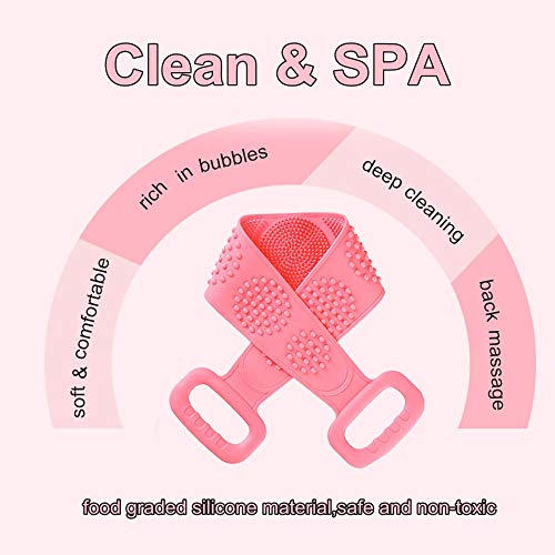 Pedido de silicone para trás para chuveiro, pincel de banho esfoliando o lavador de corpo para mulheres e homens, alça de limpeza com cerdas macias de escova e pontos de massagem nas costas para uso no chuveiro