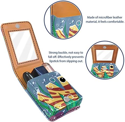 Mini maquiagem de Oryuekan com espelho, bolsa de embreagem Caixa de batom de Leatherette, animais marinhos de desenho animado