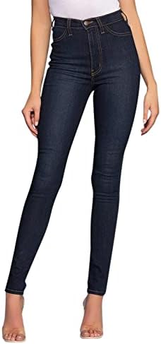 Calça jeans para mulheres jeans sexy cintura clássica calça jeans escura de calças intermediárias bolsas de calça casual