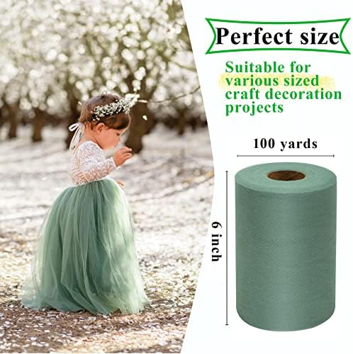 Sage Green Tulle Fabric Rolls 6 polegadas por 100 jardas Fita de tule de tecido para Tutu Tutu Bow Baby Birthday Birthday
