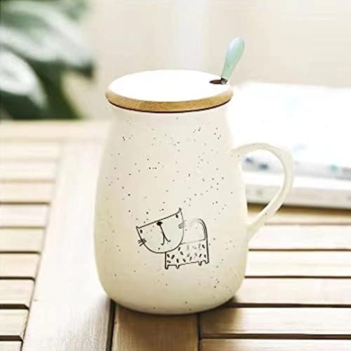 Cofra de café de caneca de cerâmica de gato fofa com tampa e colher, usada para chá de folhas soltas, cacau, xícaras