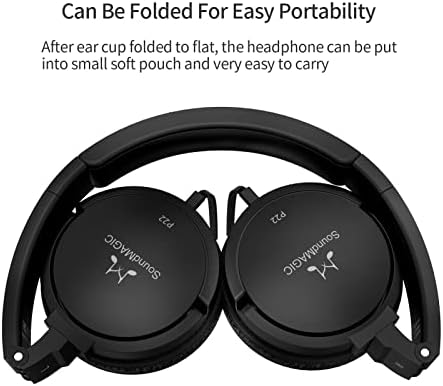 SoundMagic P22 conectado em fones de ouvido sem microfone sem microfone hiFi estéreo fone de ouvido portátil leve e dobrável e confortável com ruído isolado de preto