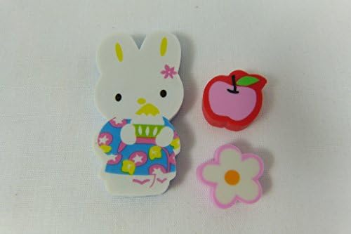 Kawaii Yellow Ear Bunny Rabbit com borrachas de flores e maçã