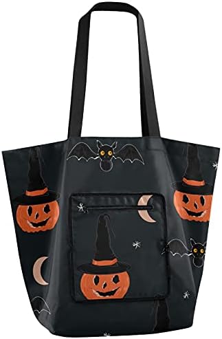 Pumkin Happy Halloween Bat dobrável Bolsa de ombro dobrável Bolsa de supermercado reutilizável bolsa de compras para escolar