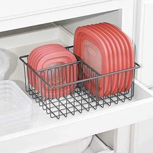 Mdesign Farmhouse Decor Metal Wire Alimentos Organizador de cestas de armazenamento para armários de cozinha, despensa; Organizador para frutas, iogurte, lanches, bares, batatas fritas, arroz, massas - grafite