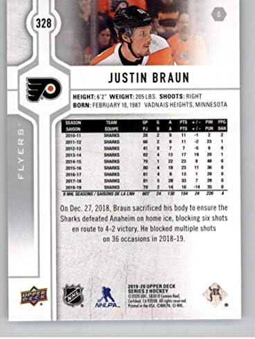 2019-20 Deck superior 328 Justin Braun Philadelphia Flyers Series 2 NHL Hockey Trading Card