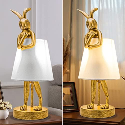 Luminárias de mesa Willdoak Bunny, lâmpada de mesa de coelho de 15,7 de ouro para quarto, luminária de mesa de cabeceira infantil de coelho