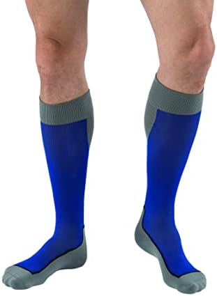 Jobst Sport Compression Meias 15-20 mmhg, joelho alto, dedo do pé fechado, azul royal/cinza, x-grande
