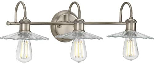 Iluminação de progresso Fayette Collection 3 Light Clear Glass Farmhouse Bath Vanity Light Light Antique Nickel