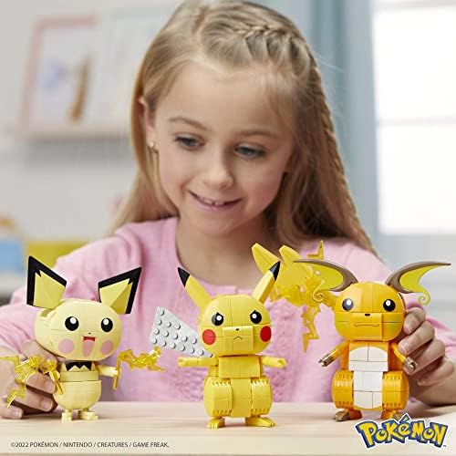 MEGA POKÉMON ACTION Figures Building Set, 4 polegadas Pikachu, Raichu e Pichu Build N Show Pikachu Evolution Trio com Poke